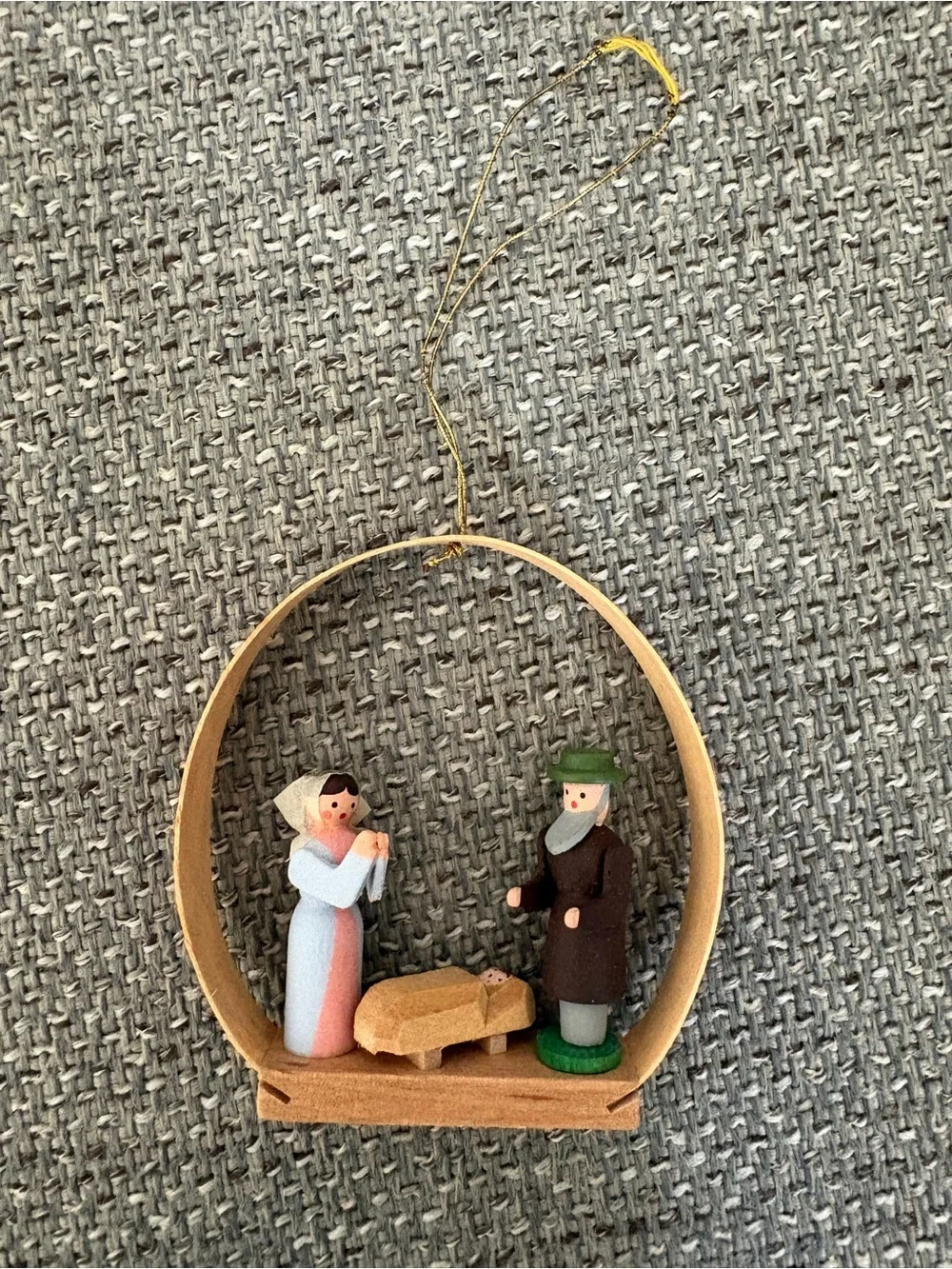 Vintage Erzgebirge Bent Wood Holy Family German Nativity Ornament East Germany